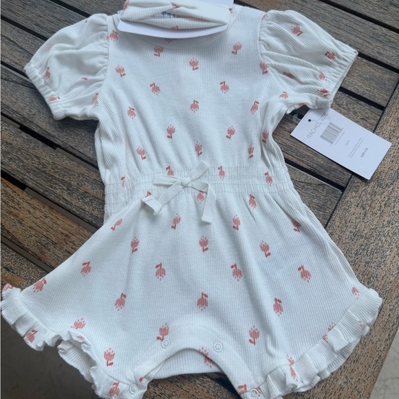 Rachel Zoe White and Pink Baby Romper with matching headband - Picture 3 of 5